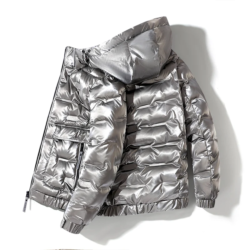 shiny Winter Men's Hooded Parkas Thermal Coats Mens Glossy down Thicken Parkas Men Hood Waterproof Men's Overcoat Windproof Mens