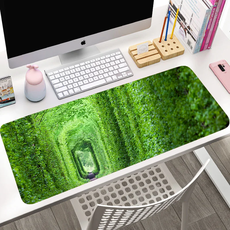 

Коврик для мыши с зелеными растениями, большой длинный Настольный коврик XXL, коврик для мыши с натуральными листьями для игрового ноутбука, большие коврики для клавиатуры