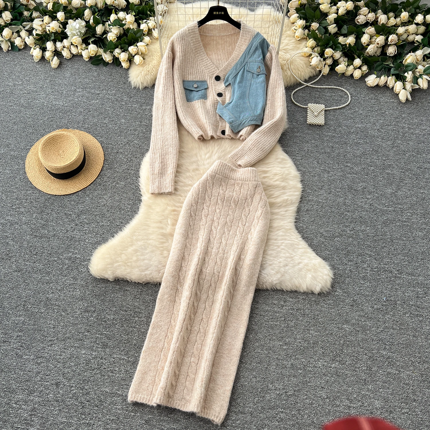 Женские лоскутные комплекты джинсовой одежды топы на пуговицах с v-образным