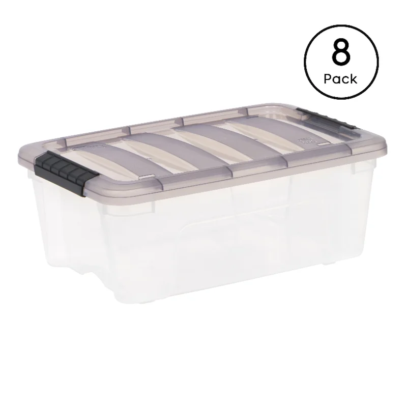 8pcs 13 Quart Stack & Pull Clear Plastic Storage Boxes Built-in Handle Home Storage & Organization with Locking Latches