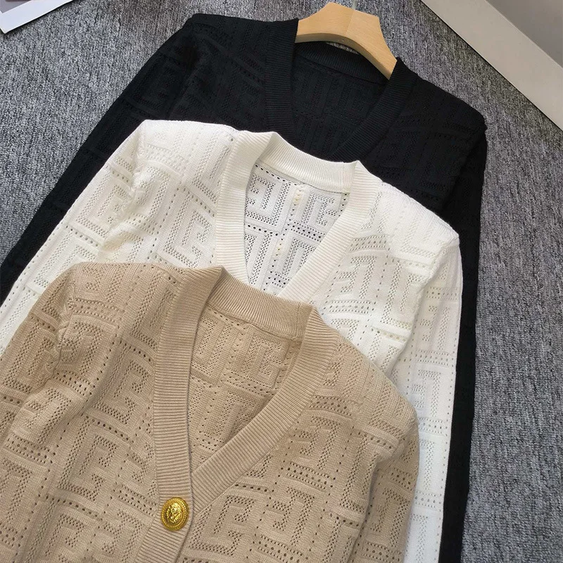 Женское однотонное трикотажное пальто офисный однобортный Кардиган с V-образным