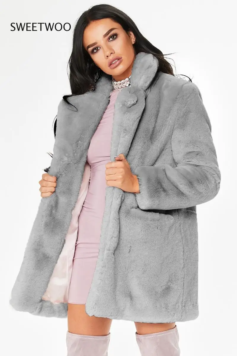 European American New Fashion Elegant Women Long Loose Wool Soft Rabbit Hair Faux Fur Coat White Pink Yellow Black Red Tide 2022