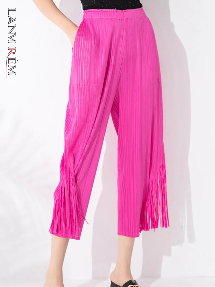 

LANMREM Модные женские плиссированные брюки с кисточками и высокой эластичной талией, тонкие прямые широкие брюки, Новинка осени 2023, 2YA3759