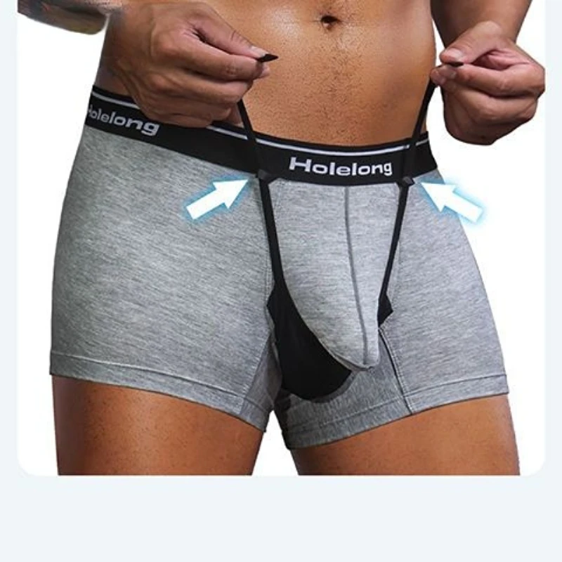 Man Penis Pouch Sexy Slips Front Open Hole Underwear Physical Therapy Scrotum Varicocele Boxers Health Care Bulge U-Convex Brief