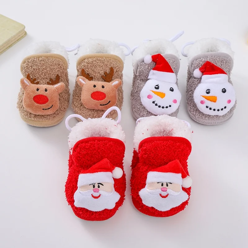 

Baby Christmas Shoes Winter Infant Thick Plush Snow Boots Warm Cotton Shoes Toddler Soft Bottom Xmas Gift Newborn First Walkers
