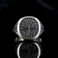viking style silver color world tree pattern ring for men and women vintage round accessories finger jewelry party gift