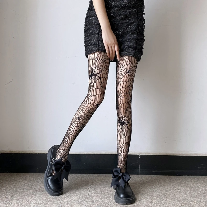 

Gothic Halloween Lace Stockings Y2K Women Black Fishnet Pantyhose Leggings Girl Stretchy Hollow Mesh Tights for Party Daily Wear