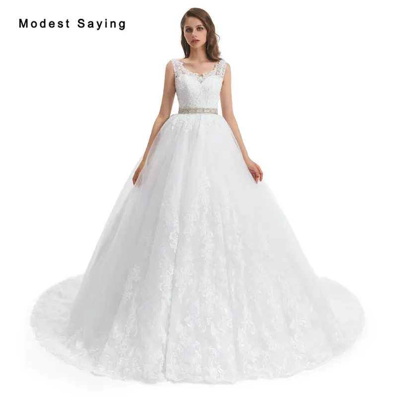 

Elegant Ivory Ball Gown Lace Wedding Dresses 2022 with Crystal Waist Formal Women Garden Sweetheart Bridal Gowns with Semi-Back