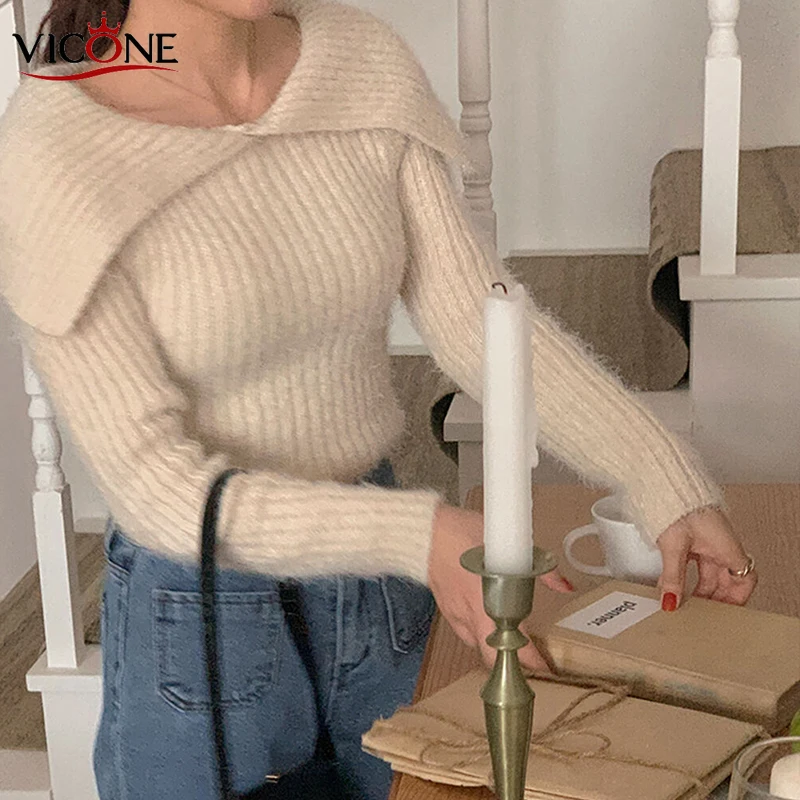 

VICONE тонкий подходящий пуловер женский свитер с v-образным вырезом и длинным рукавом Женский вязаный пуловер осенне-зимний вязаный Топ