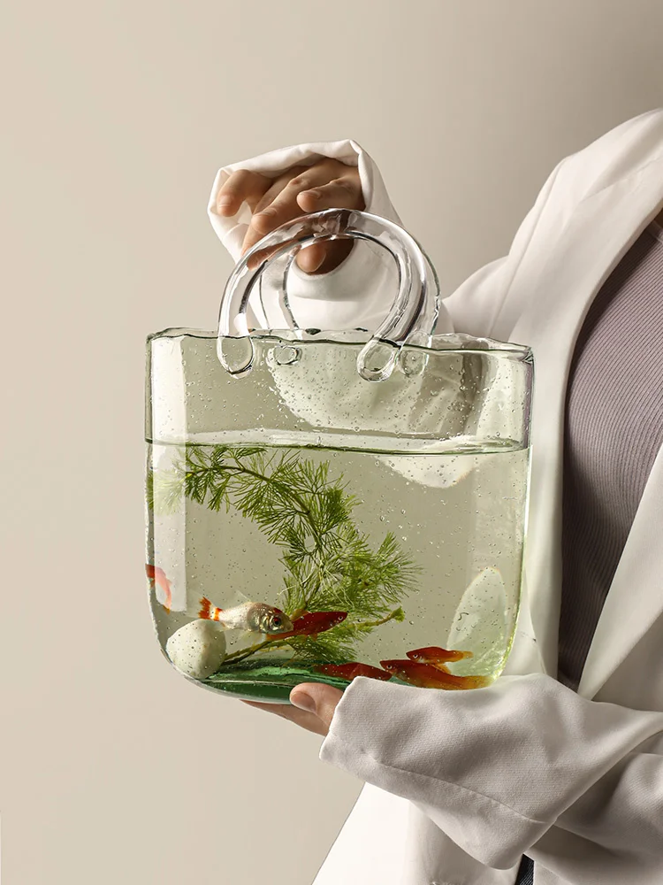 

Y2K Women Korean Creative Living Room Flower Fish Home Decoration Transparent Glass Vase Bag Tote Handbags Shape Modern Bags