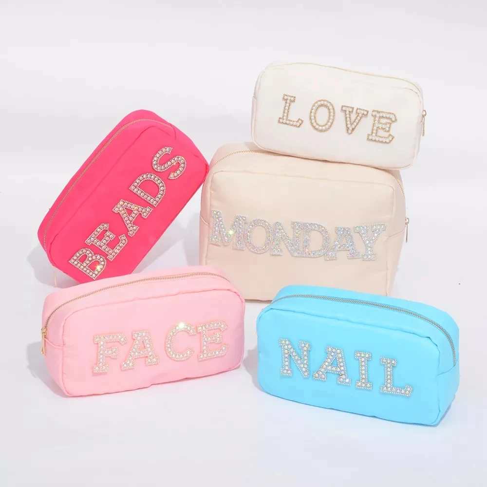 

Four Sizes S M L Xl Diy Embroidery Patch Personalize Toiletry Pouch Waterproof Women Storage Nylon Travel Makeup Bag Organizer