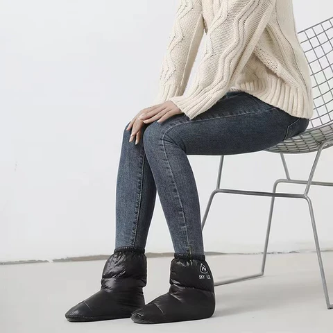 Пуховые пинетки, теплые мягкие ветрозащитные тапочки для сна, зимняя домашняя обувь, женские и мужские пуховые пинетки, теплые носки, сверхлегкие носки для сна