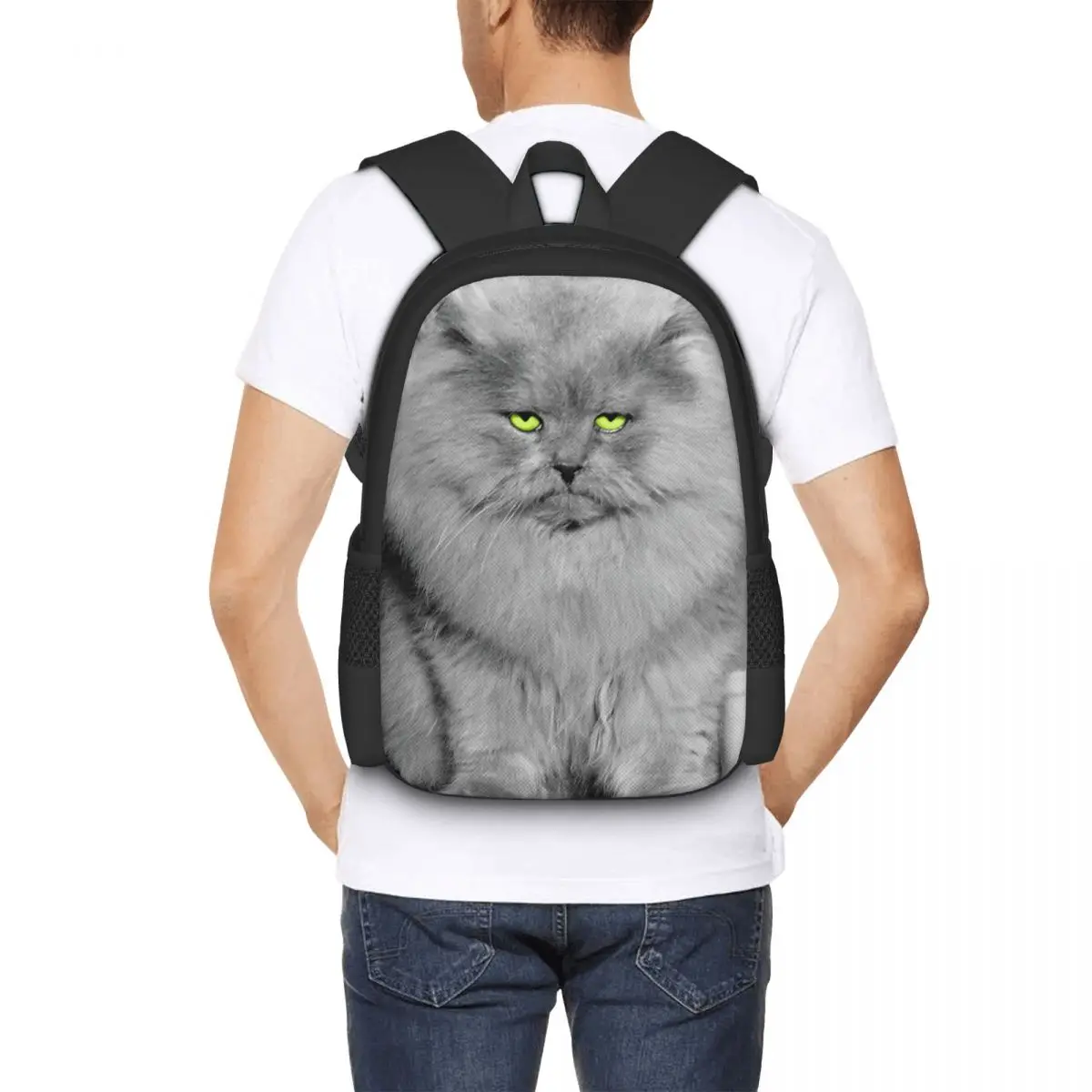 1940s Long Hair Blue Persian Cat Backpack for Girls Boys Travel RucksackBackpacks for Teenage school bag