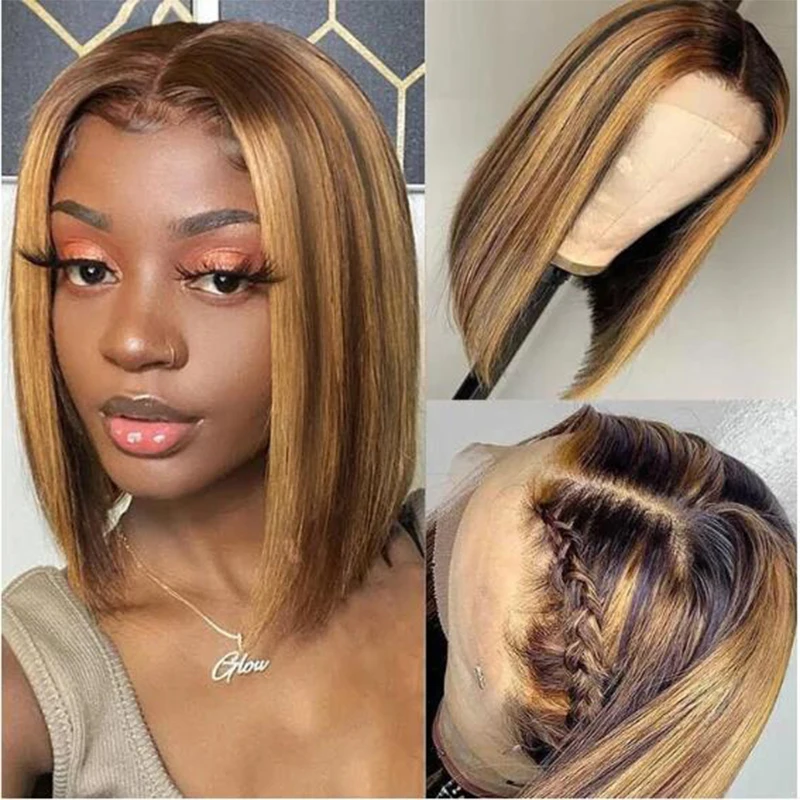 

Short Bob Ombre Blonde Straight Virgin Hair Jewish Wig Swiss Lace Kosher Sheitel Wigs For Black Women Babyhair Soft Glueless