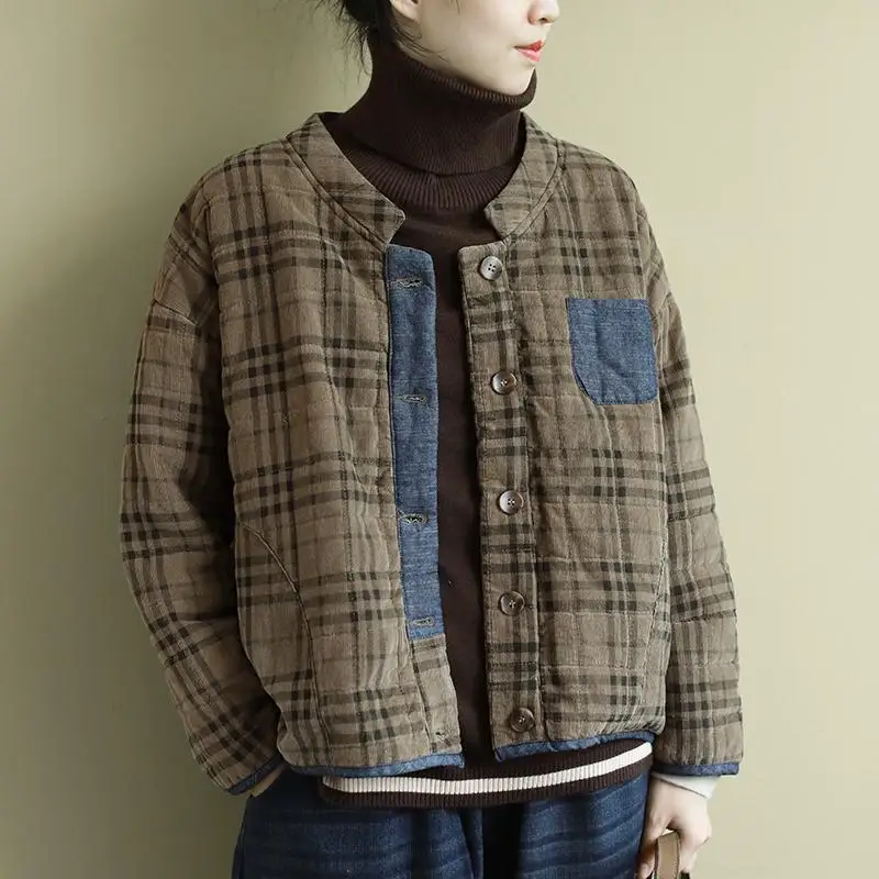 New Winter Coat for Women Oversize Jackets Plaid Cotton Jacket Loose Harajuku Korean Fashion Short Tops Cotton Clothing