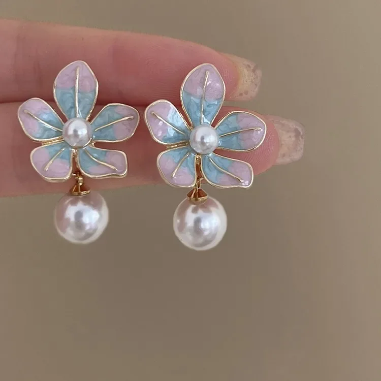 Элегантные винтажные серьги с синим и белым жемчугом лотоса для женщин лето 2023