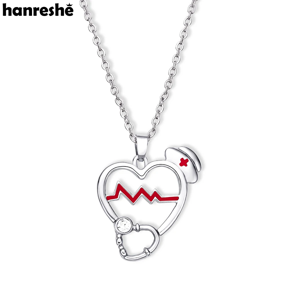 Hanreshe медицинское стетоскоп кулон в виде сердца ожерелье с кристаллами блестящее