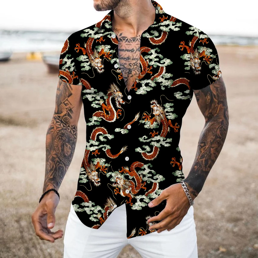 Fashion Tide Style Print Men's Casual Short Sleeve Shirts Designer Formal Shirts And Blouses New Summer Luxury Anime Male Tops