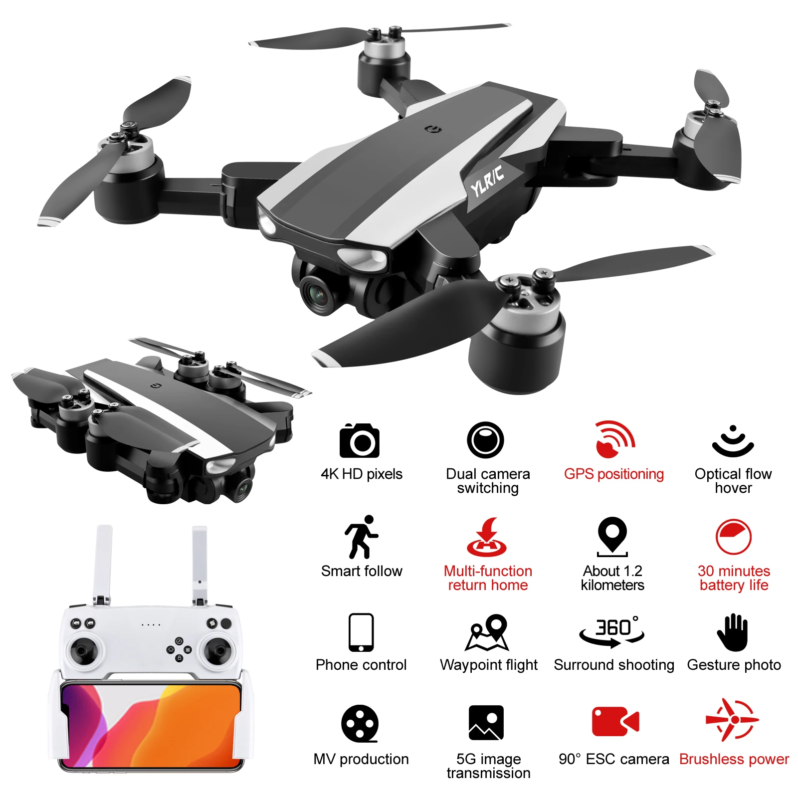 

S105 GPS Drone 4k Professional Aerial Photography Optical Flow Brushless Folding Quadcopter With Dual Camera RC Helicopters Toy