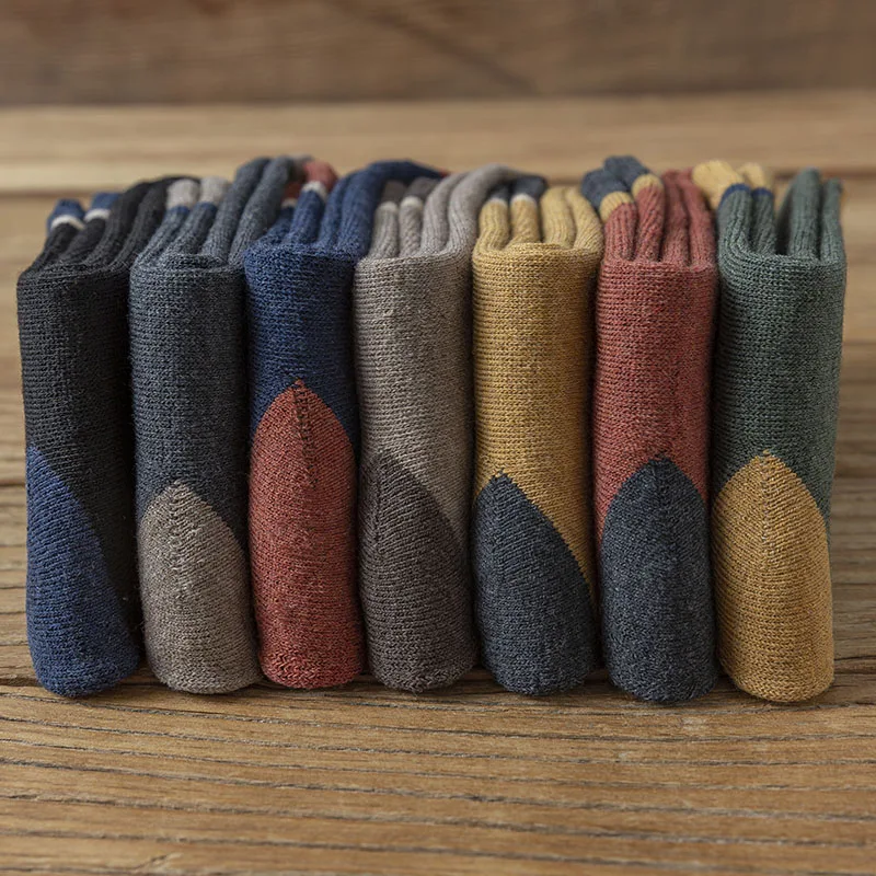 Men's Socks Winter Thick Warm Cotton Socks Fashion Casual Terry Long Socks 5 Pair