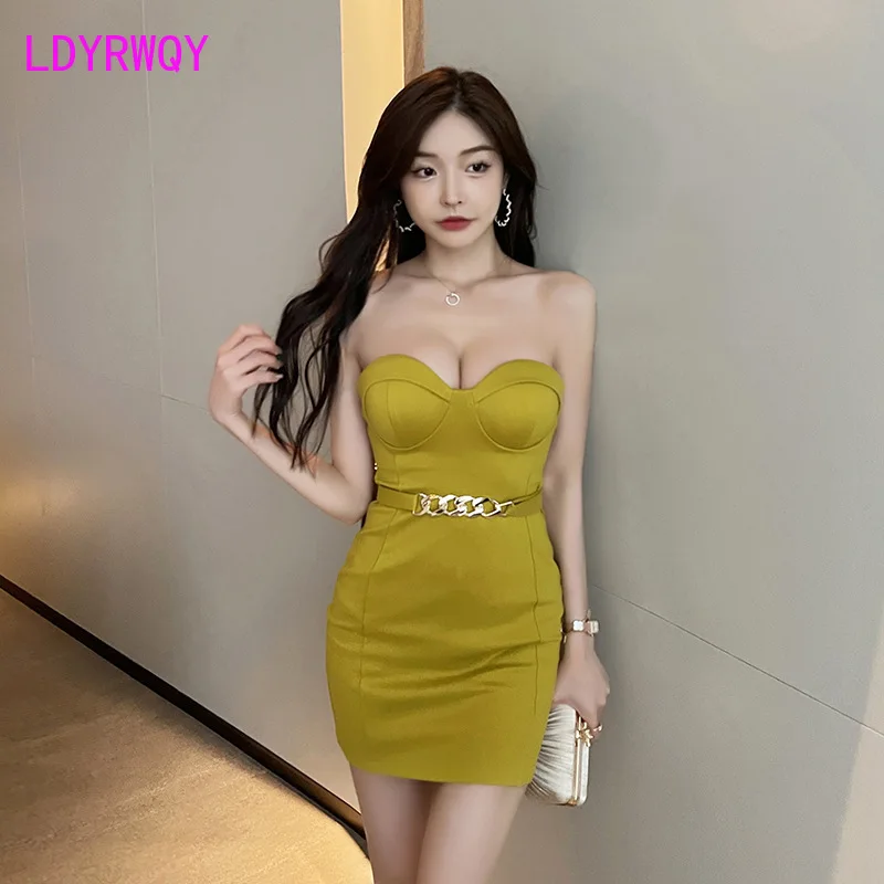 

2022 Sexy low-cut strapless dress temperament hip waist tight nightclub bar disco wrapped breasts