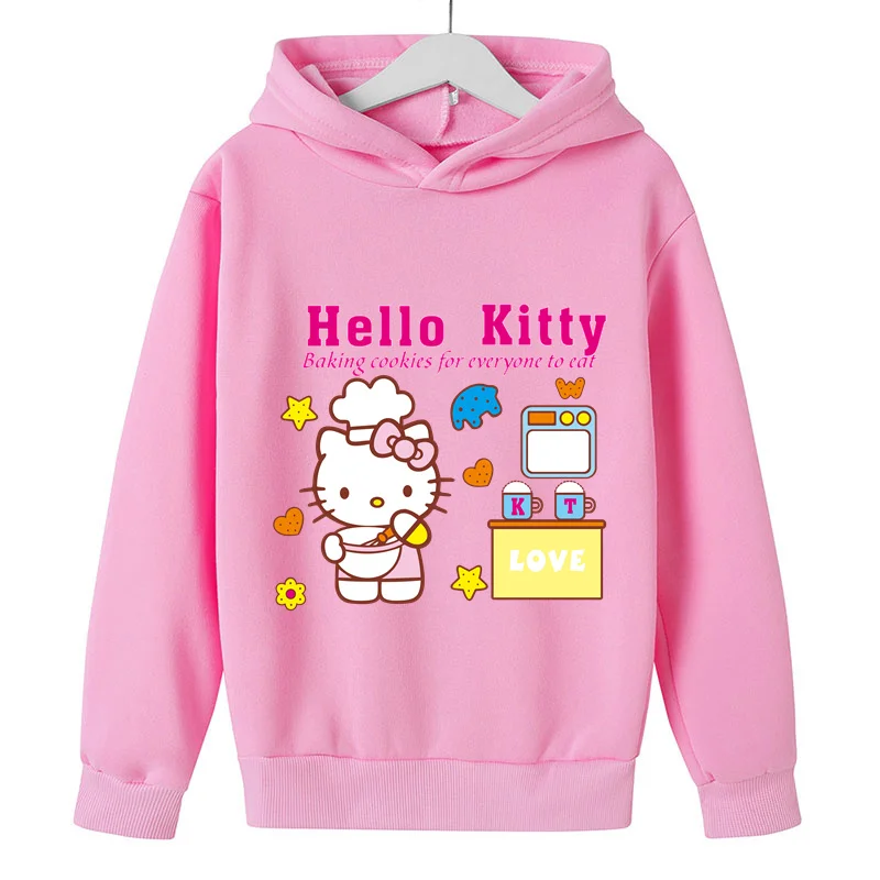 

Hello Kitty Hoodies Cartoon Hello Kitty Print Pullovers Baby Kids Boys Girls Children Long Sleeve Sweatshirt Clothing Streetwear