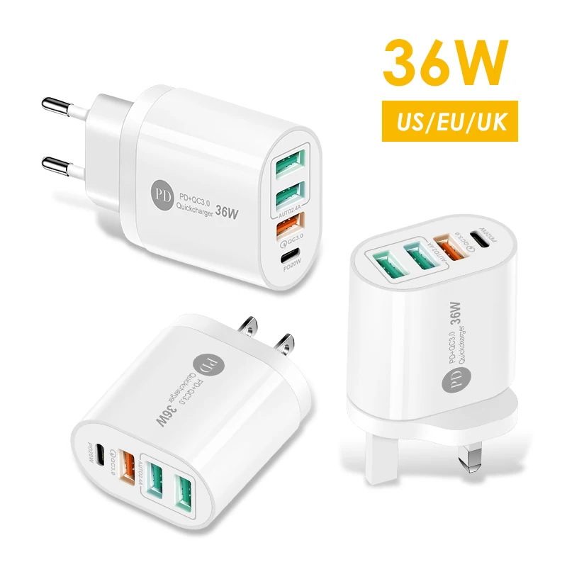 Сетевое зарядное устройство с 4 USB-портами 20 Вт PD USB C