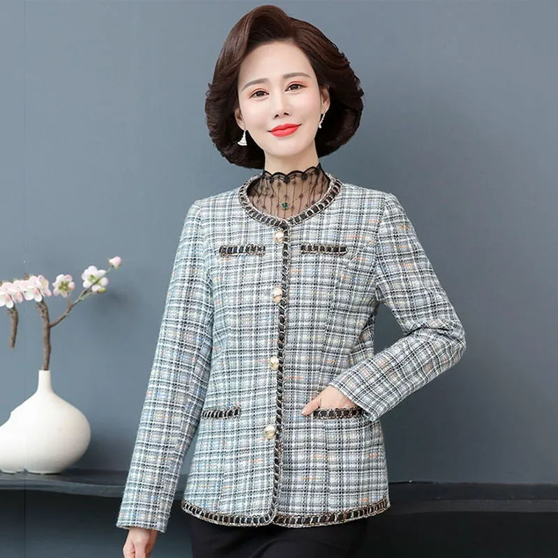 Женский твидовый пиджак в клетку повседневный короткий винтажном стиле размеры