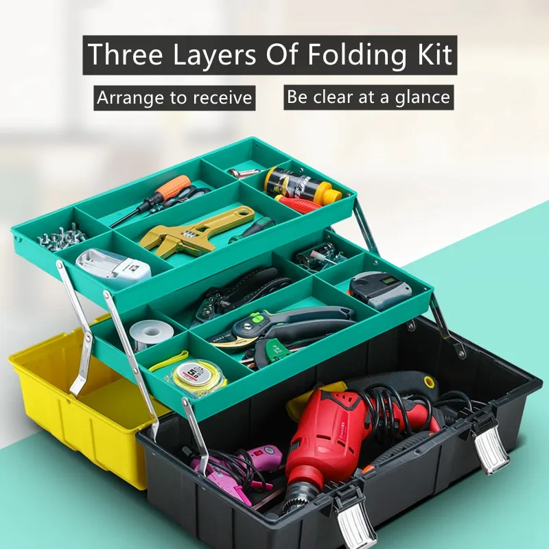 17in 21in Repair Large Tool Box 3-stage Storage Case Organizer Plastic Hard Case Boxes Carry Folding Accessory Storage Toolbox