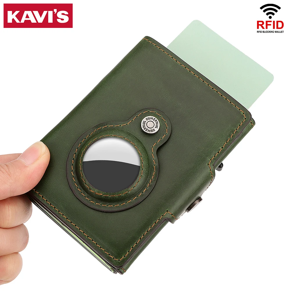 

2023 New RFID Blocking Card Holder Cowhide Leather Men Wallet Aluminum Antimagnetic Card Purse for Women with Anti-lost AirTag