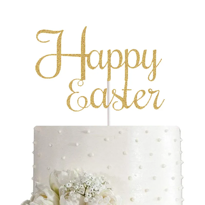 

Glitter Paper Gold Silver Happy Easter Cake Topper Spring Easter Party Supplies Decorations Party Favors Baking Accessories