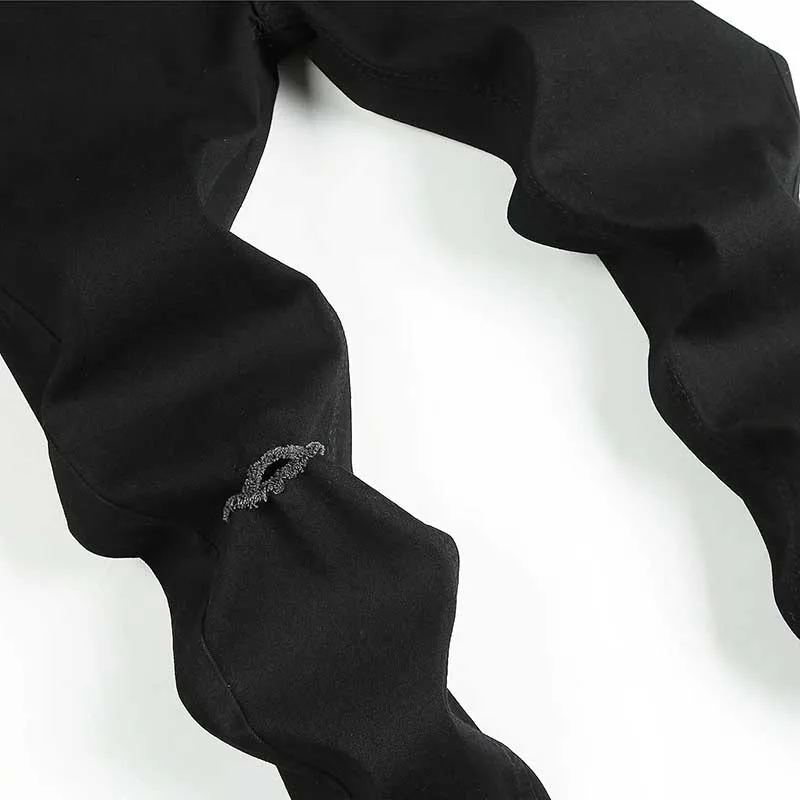 Men's Elastic Tight Fit Jeans Pants Streetwear Holes High Waisted Zipper Pencil Pants Summer 2023 Newhigh Quality Black Trousers