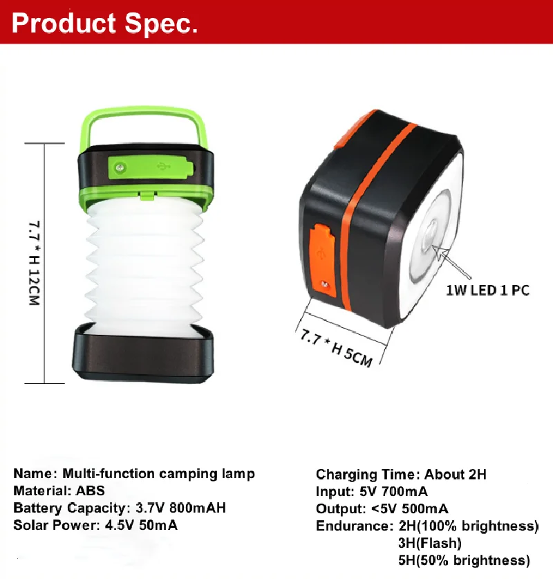 Складной портативный фонарь на солнечной батарее с зарядкой от USB