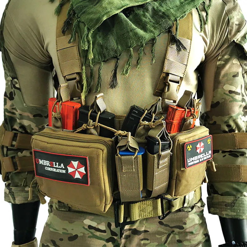 

Tactical Chest Rig Bag Radio Harness Front Pouch Holster Military Vest Rig Bag Adjustable Functional Two Way Radio Waist Pouch