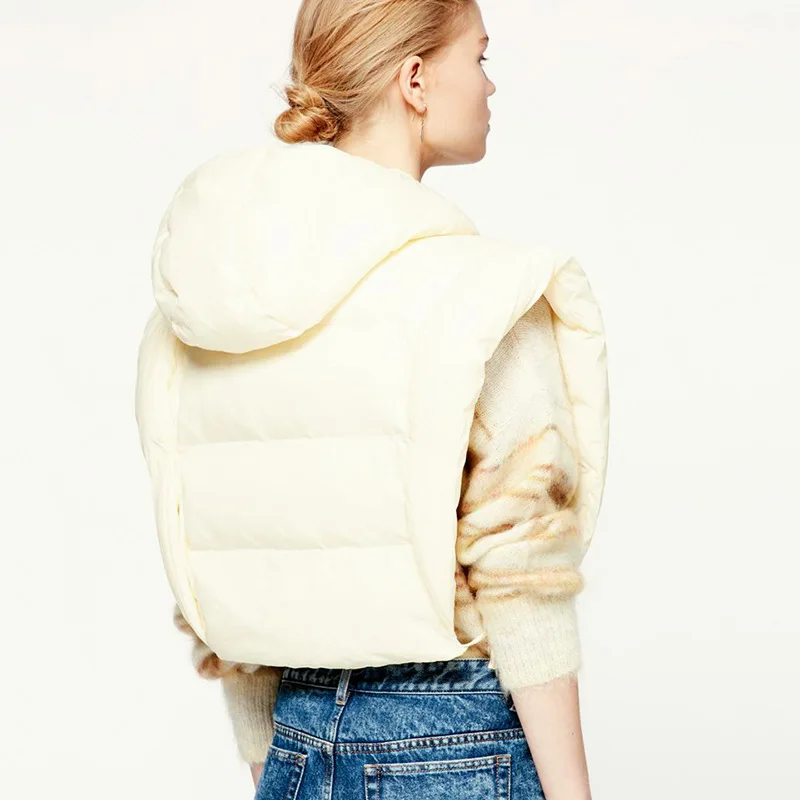 Cotton Stuffing Warm Hooded Vest Winter Collar Simple Streetwear Casual Zipper Side Split Hollow Lace Up Tank Top