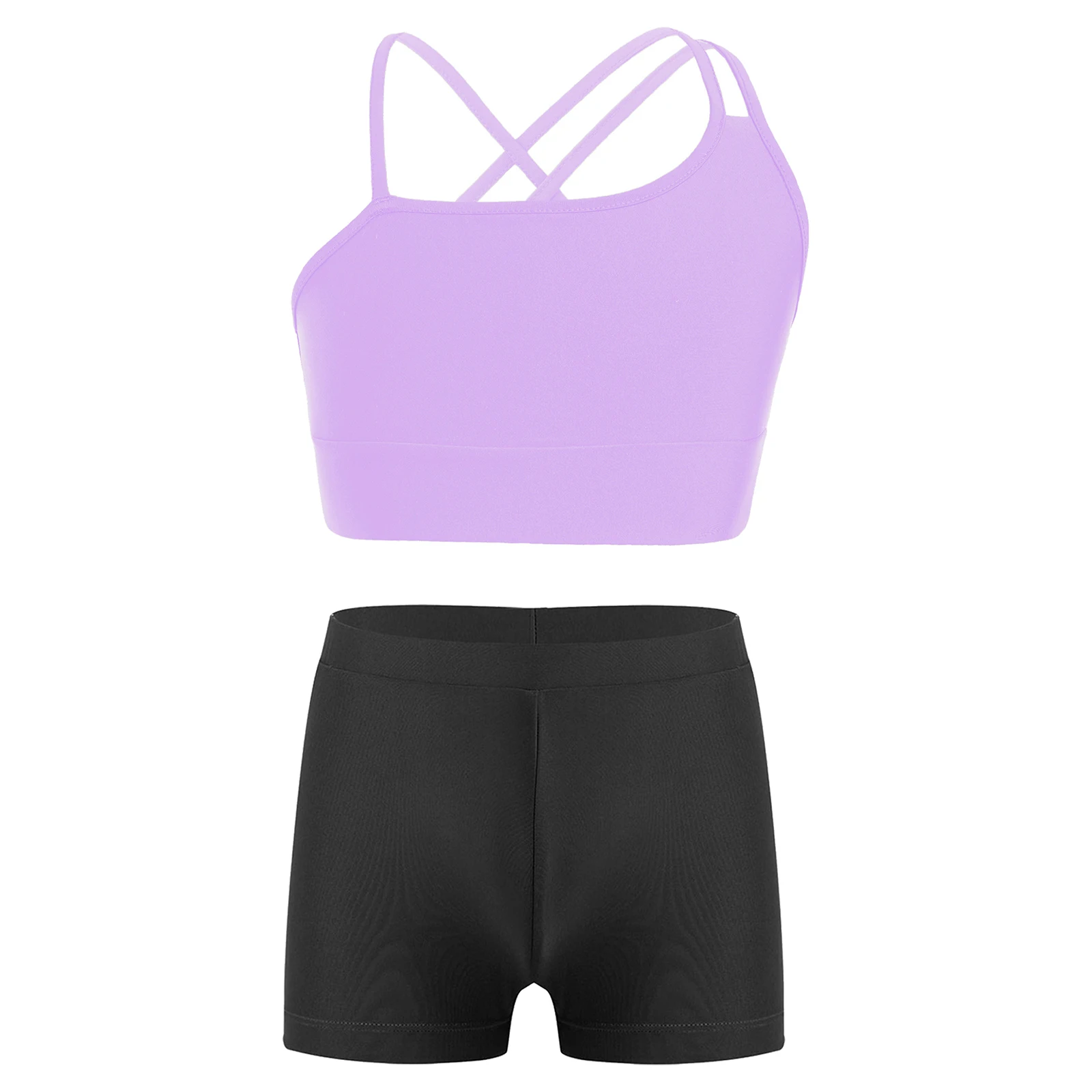 

Детский однотонный Купальник для девочек, комплект с ассиметричным топом на бретелях-спагетти и шортами для купания и отдыха