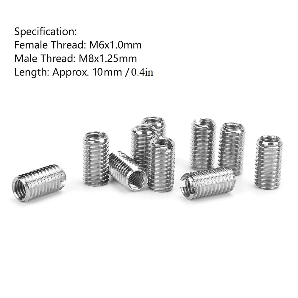30pcs Reducer Bushing Threaded Inserts Inner M6X1.0 Outer M8X1.25 Length 10MM Male Female Nut Stainless Steel Pipe enlarge