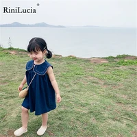 rinilucia korean girls summer new dress little girl peter pan collar lapel sleeveless princess dress princess dress kids