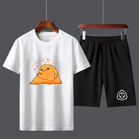 scp secure contain protect boys male casual short sleeve top pants suits streetwear tops tshirts cotton mens t shirt set
