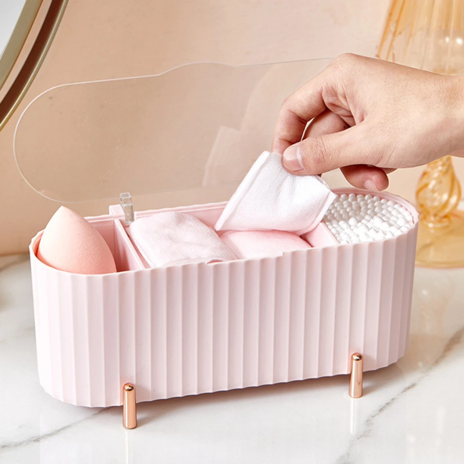 

Пылезащитный органайзер для макияжа, Настольный ящик для хранения косметики для ватных тампонов, держатель для косметических яиц, органайз...