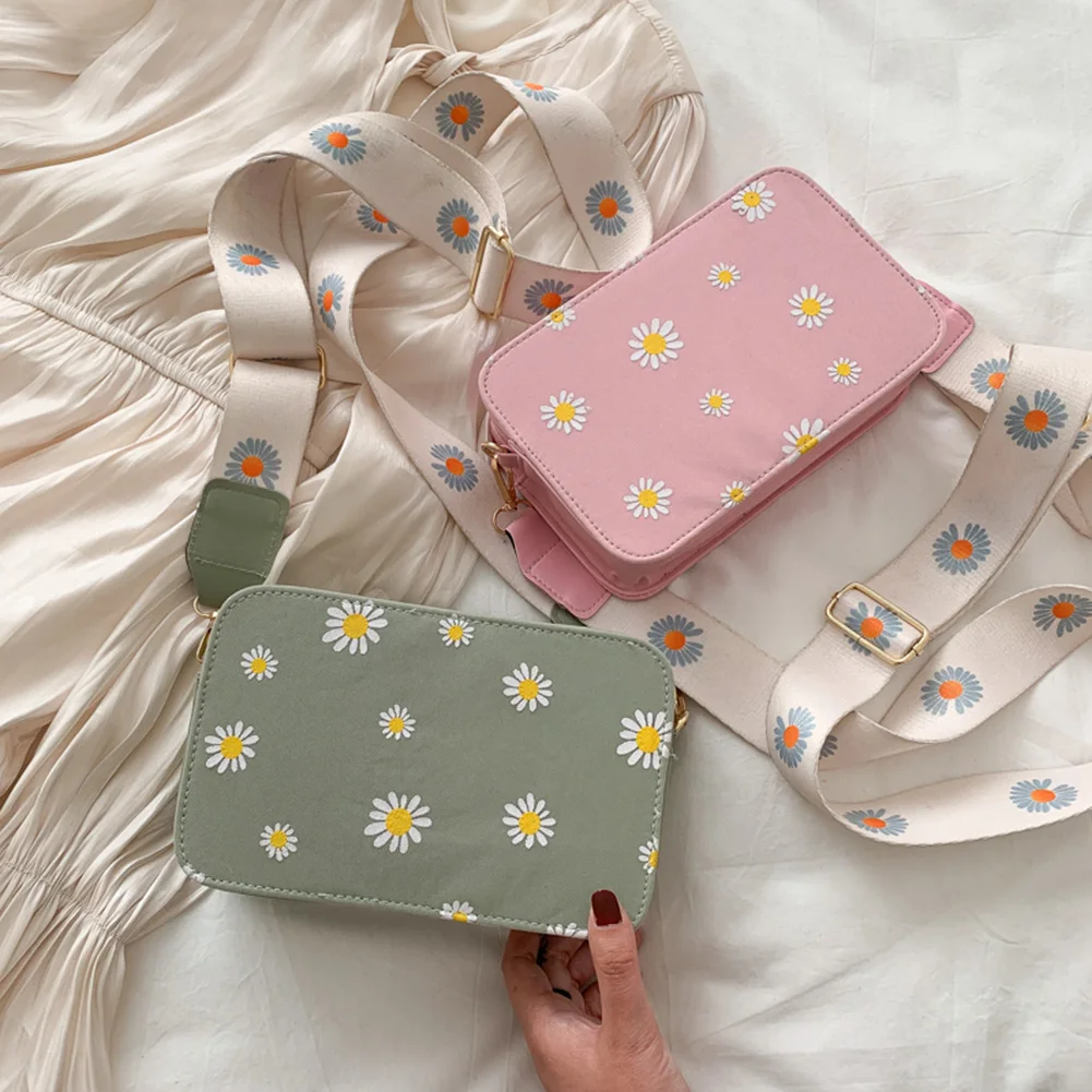 

New Casual Daisy Flower Crossbody Bag Women PU Leather Elegant Daily Underarm Shoulder Messenger Female Zipper