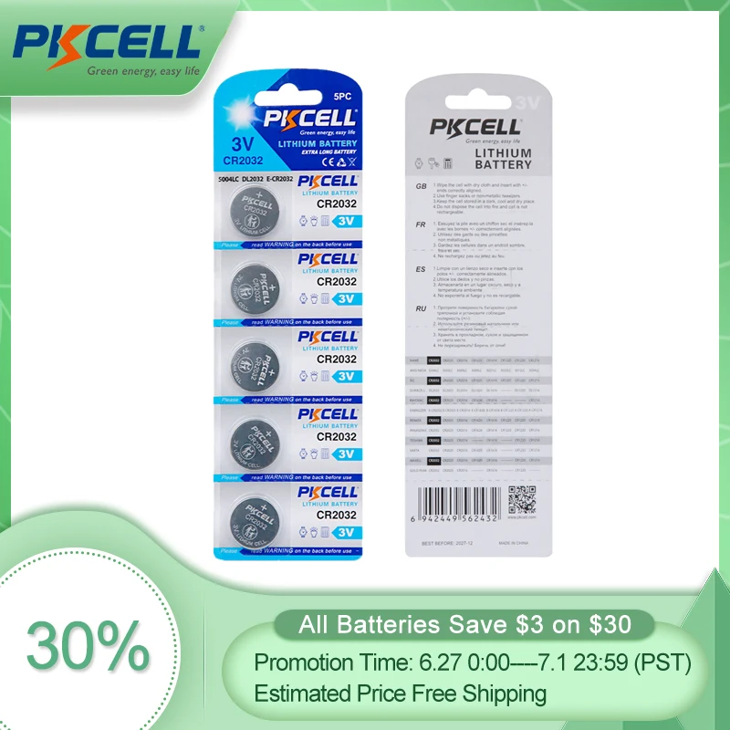 

10pcs/2pack CR2032 Button Batteries BR2032 DL2032 ECR2032 Coin Cell 3V Lithium Battery CR 2032 For Remote Watch Electronic Toys