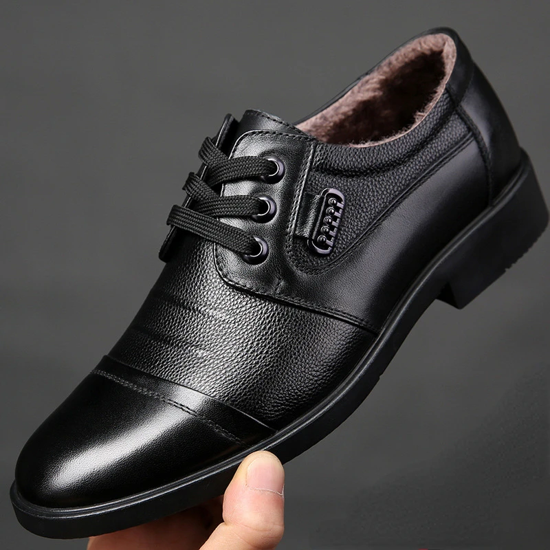 

Winter Men Genuine Leather Formal Business Shoes Male Office Work Oxfords Brand Plush Party Wedding Anniversary Shoe Man Loafers