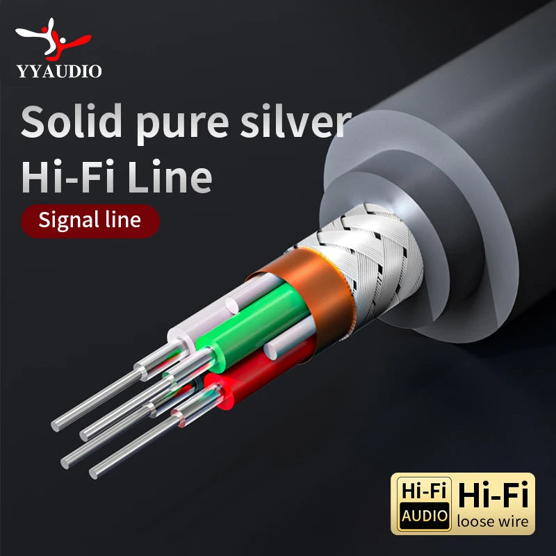 Фото YYAUDIO Сигнальный кабель из чистого серебра HIFI AUDIO, 4-жильный экранированный провод для усилителя, CD, DIY, 12 мм, аудиокабель Ag Interconnect. №1