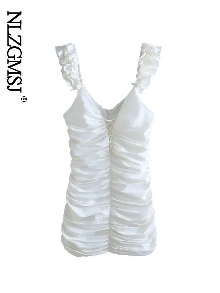 

Nlzgmsj 2020 Summer White Folds Dress Women Tube Strapless Dresses Ladies Fashion Elegant Sleeveless Dresses