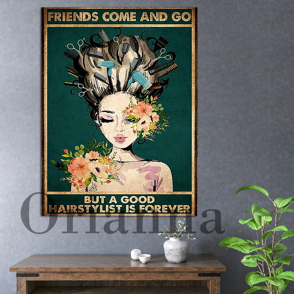 

Парикмахерский хороший парикмахер навсегда присутствует Холст плакат, Парикмахерская девушка домашний Декор стены, ретро парикмахерские ...