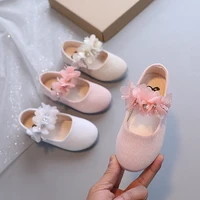 sweet princess leather shoes spring solid pink rhinestone flowers flat kids fashion performance moccasin shoes for party wedding