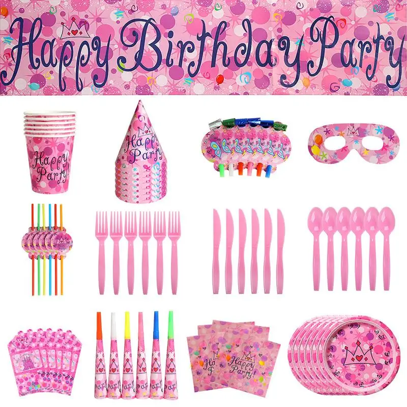 

Аксессуары для дня рождения, 71 шт., аксессуары для украшения дня рождения, включая баннеры, салфетки, тарелки, чашки, ножи, ложки