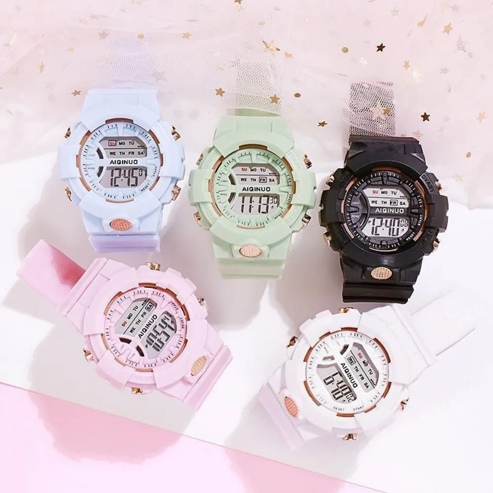 Ins Fashion LED Multifunction Date Clock Stopwatch Electronic Watches Big Dial Digital Sport Watch For Women Girl Boy Student