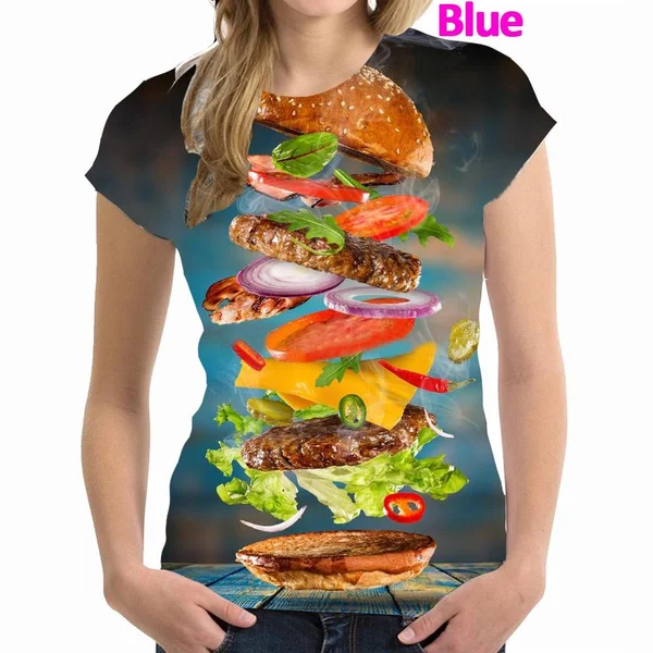 

Women's Fashion Burgers Fries Chicken Nuggets 3D Printing T-shirt Casual Shirts Tops